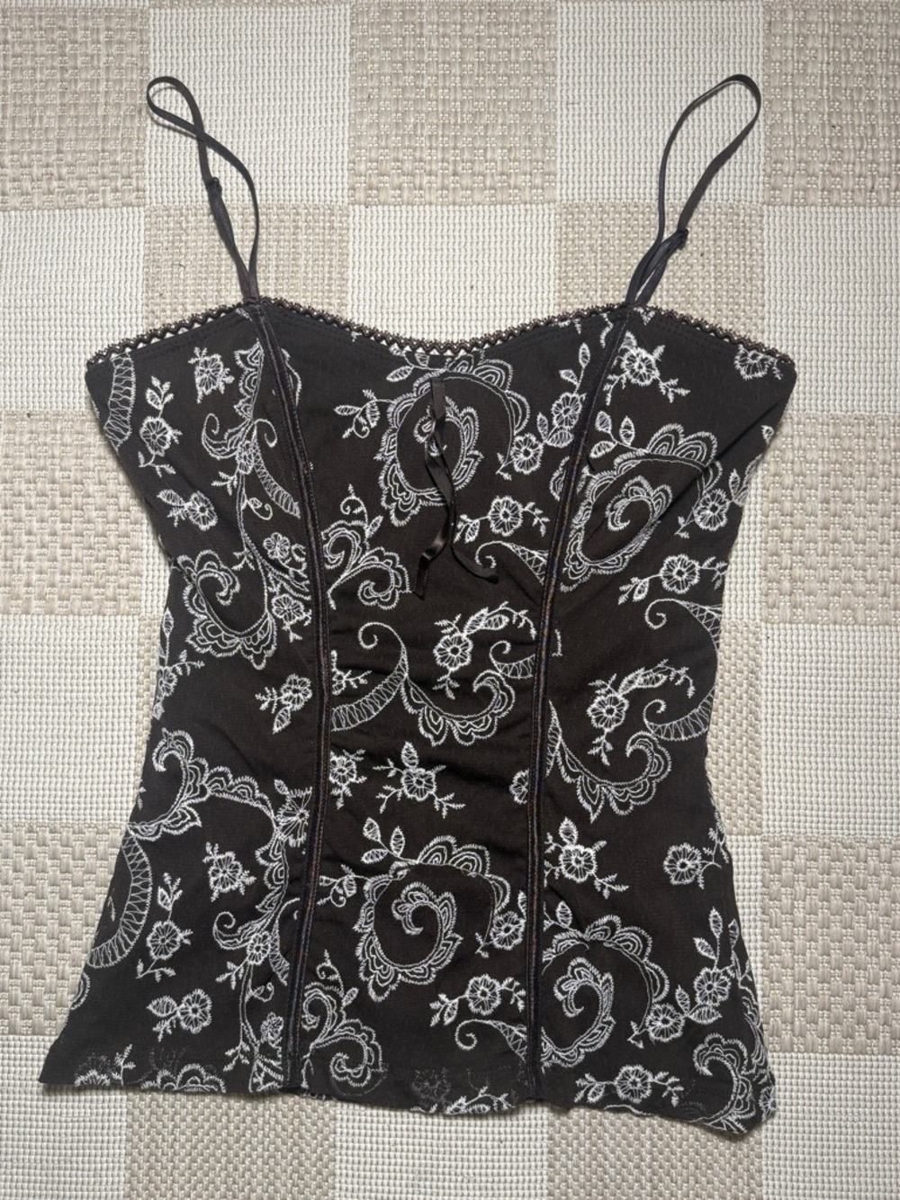 Candie's Dark Brown and White Floral Embroidered Cami